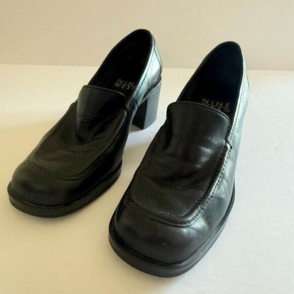 Nine West Y2K Black Chunky Heel Preppy Grunge Retro Loafer Shoes 7M - Picture 1 of 7
